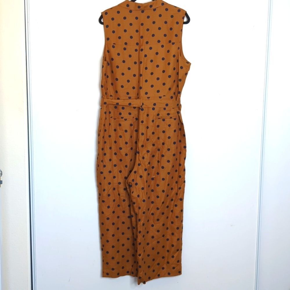 Boden Evie Collar Linen Polka Dot Jumpsuit Brown Navy 16 18 - Picture 3 of 13
